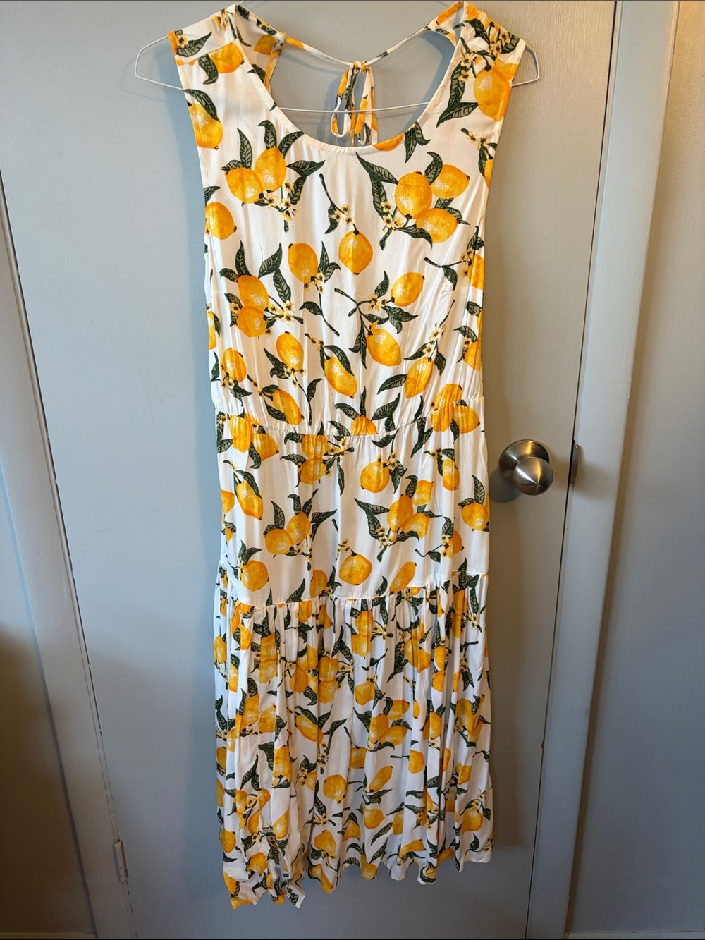 NWT New York & Company White Maxi Dress with Yellow Lemon Print - Picture 4 of 8